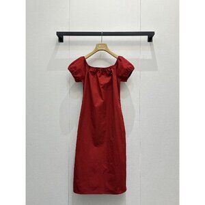 MiuMiu Embroidered Logo Off-Shoulder A-Line Dress